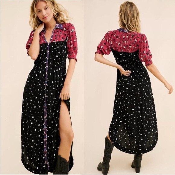 Free People Dresses & Skirts - Free People Nora Midi Dress Black Floral